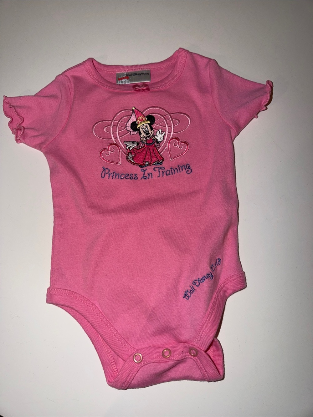Vintage Disney Pink Minnie Mouse "Princess In Training" One-Piece Bodysuit